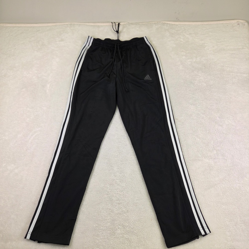 Adidas Primegreen Mens Black Track Pants White 3 Stripe Size Large Zipper Cuffs